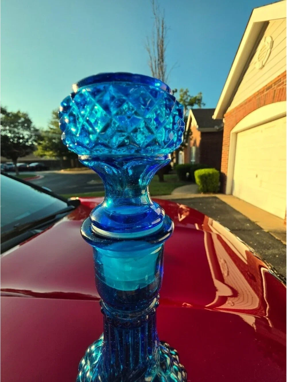 Vintage Blue Glass Grape Decanter 12
